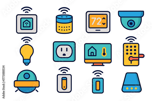 Smart home technology devices and Internet of Things automation icons collection