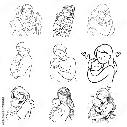 Mother holding child tenderly baby embrace