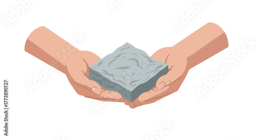 Hands holding stone minimalist symbol of stability and strength