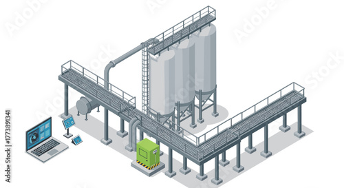Isometric industrial processing plant design with control technology