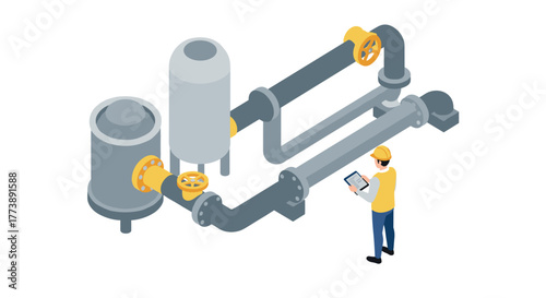 Isometric industrial pipelines with engineer monitoring systems