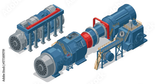 Industrial engineering machinery in isometric design