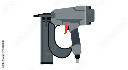 A flat illustration of a pneumatic tool. It is gray, with a red trigger, and a large black handle