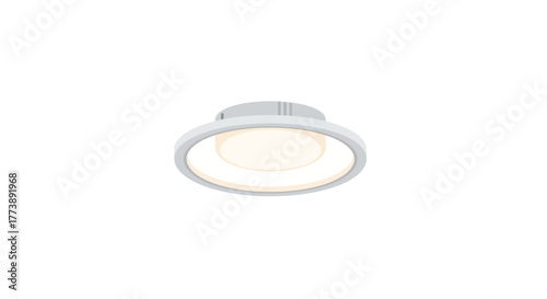Modern, circular ceiling light fixture with a glowing center ring and a simple, minimalistic design, set on white