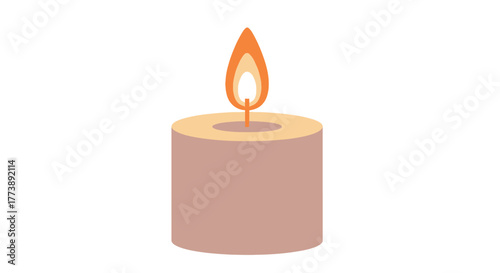 A simple illustration of a cylindrical candle with a flame. The candle is brown with a beige top and the flame is orange and yellow