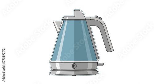A teal electric kettle with a curved design, silver accents, a handle, and an on/off switch, depicted on a white background
