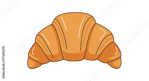 A golden, flaky pastry, shaped like a crescent, against a clean white background. Layers and highlights add texture