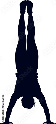 Vector illustration of a person's silhouette in a handstand pose, demonstrating strength, balance, and bodyweight exercise