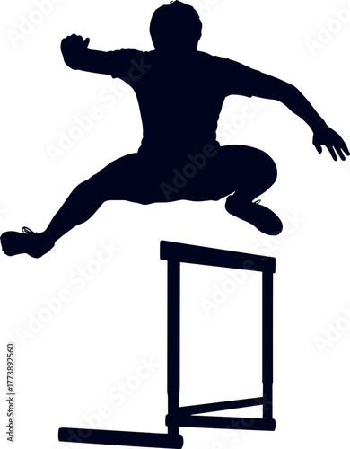 Silhouette of a Hurdler Leaping Over a Barrier in Active Motion for Track and Field Competition