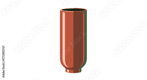 Cylindrical, tall, terracotta-colored vase with a dark interior, resting on a white background, featuring subtle gradients