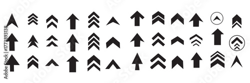 Set swipe up arrows icons. Different black arrows sign upwards. Scroll or swipe up. Graphic vector elements for web, applications, infographic, social media. Collection of swipe up icons arrows