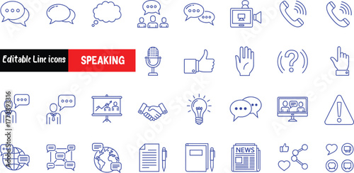 Speaking and Communication Icons A Collection of Editable Line Icons for Various Concepts