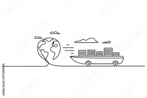 International logistics and cargo delivery concept. Single line draw design. one line Icon drawing with white background