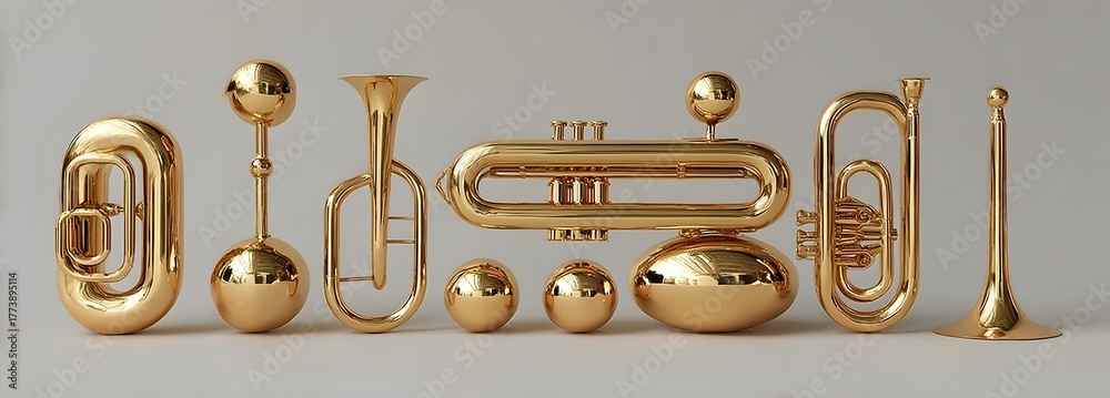 Fototapeta premium Golden brass instruments artistic arrangement