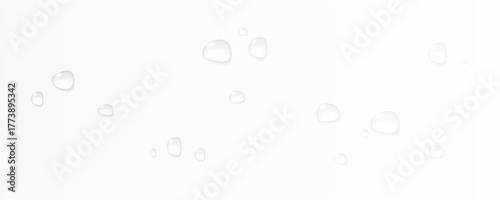 Realistic vector water drops png on a transparent light background. Water condensation on the surface with light reflection and realistic shadow. 3d vector illustration