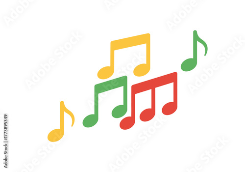 Colorful Musical Notes Floating in Harmony on a White Background.