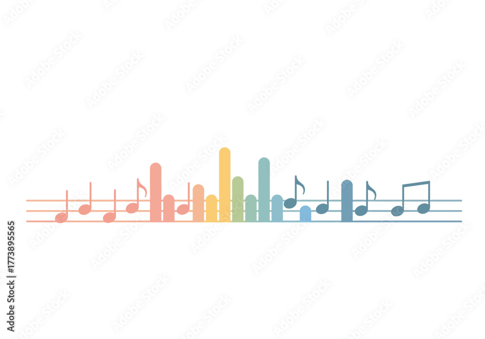 Obraz premium Colorful Music Notes and Bars on Staff.