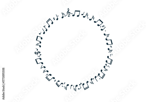 Elegant Circular Wreath of Musical Notation on White.