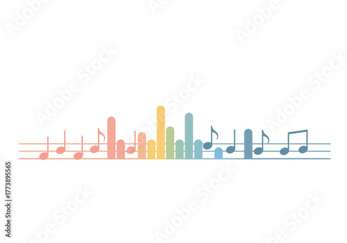 Colorful Music Notes and Bars on Staff.