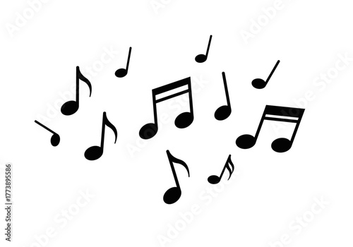 Musical Notes Scattered Across a White Background.