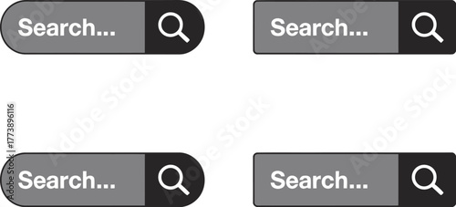 Set of Sleek Search Bars with Magnifying Glass Icons for User Interface Design, Vector Templates for Online Searching