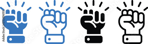 Fist Bump Icon Set A Symbol of Unity, Strength, and Determination in Blue and Black