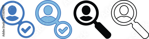 A versatile set of vector icons representing concepts of personnel search, user verification, headhunting, and candidate approval