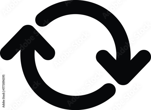 A black and white circular arrow icon symbolizing repetition, refresh, and cyclical processes