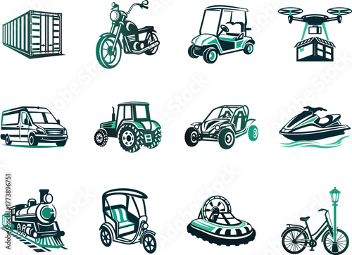 Collection of Teal Transportation Icons Set
