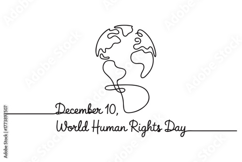 One continuous line drawing of December 10, World Human Rights Day concept. one line Icon drawing with white background