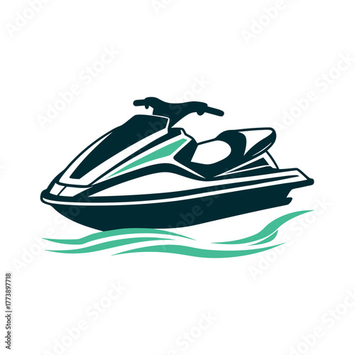 Vector Jet Ski Icon on Water Waves