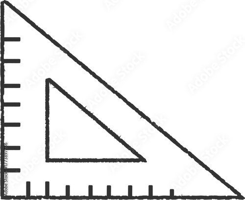 Drawing triangle with ruler markings for geometry and drafting