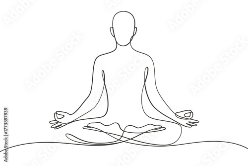 Minimalist line art of a person meditating in lotus pose