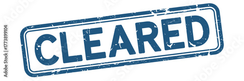 Distressed blue stamp with the word cleared