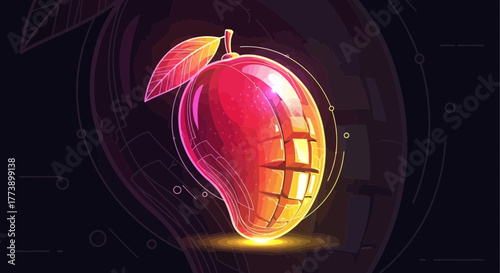 Luminous Mango Vector Illustration with Geometric Background Elements