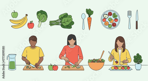 Eco Friendly Lifestyle Vector Illustration, People Doing Green Daily Activities Like Recycling and Planting Trees