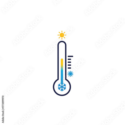 Weather thermometer icon showing hot and cold temperatures with sun and snowflake symbols.