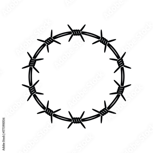 Circular barbed wire frame with sharp spikes