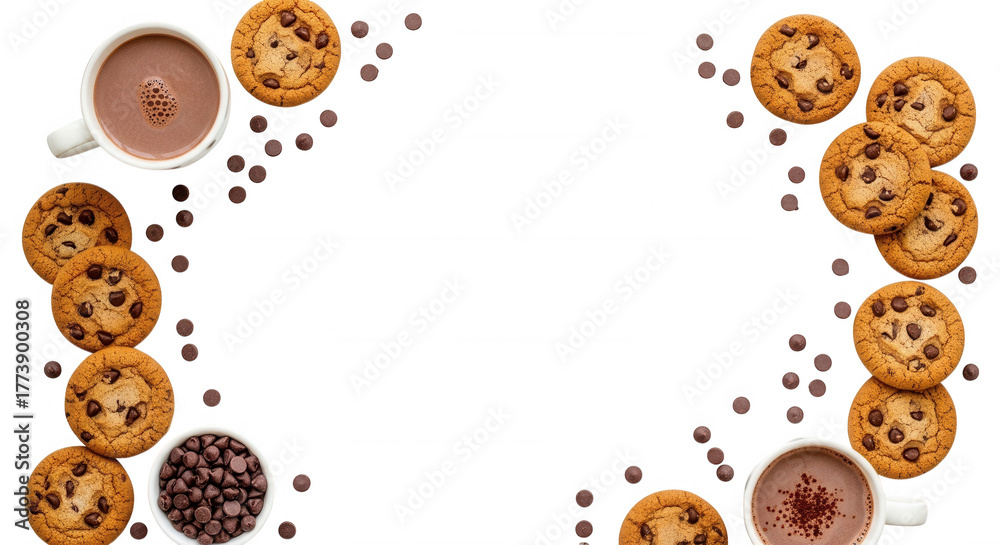 Obraz premium Chocolate cookies and cocoa drink isolated on a transparent background