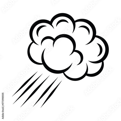 Stylized black and white icon of a storm cloud with rain