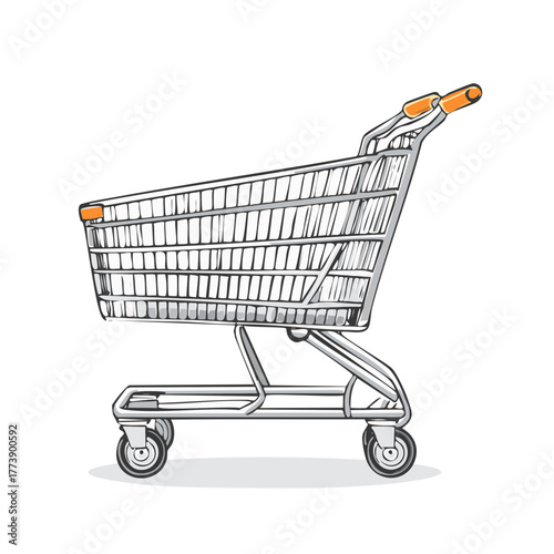 Stylized Illustration of a Shopping Cart with Orange Handle Grips and Accents