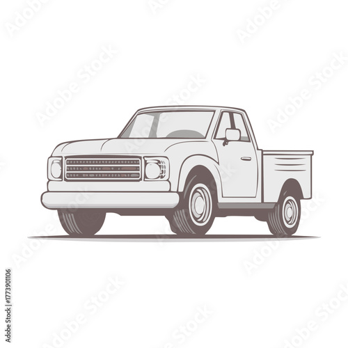 Classic grey pickup truck illustration vintage automobile design vector graphic