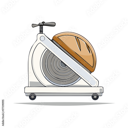 Electric bread slicer with a loaf of bread ready for slicing
