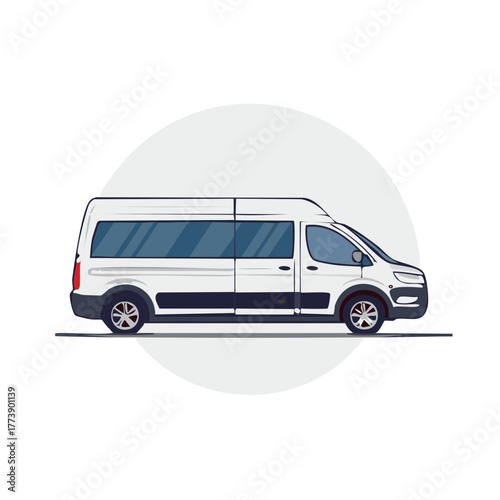 White Minibus Illustration: Modern Transport Vehicle for Delivery and Shuttle Services