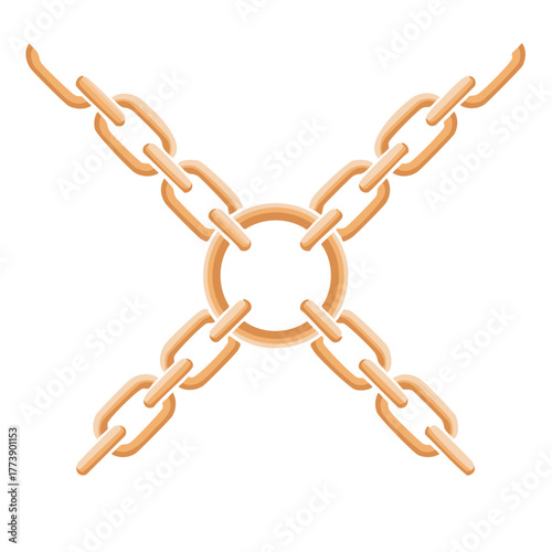 Four gold chains connected to a central ring in a cross shape vector illustration