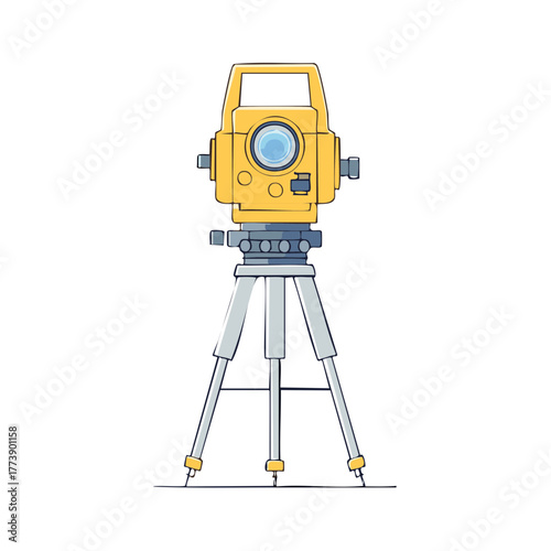 Yellow surveying theodolite on a tripod for land measurement and engineering