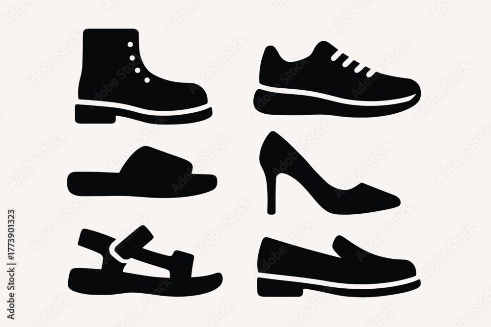 Fototapeta premium Silhouette shoe collection boots, sneakers, sandals, heels, loafers
