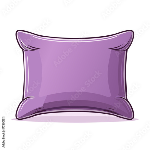 Cartoon illustration of a soft purple pillow for sleep and comfort. Vector icon of a cozy bed cushion.