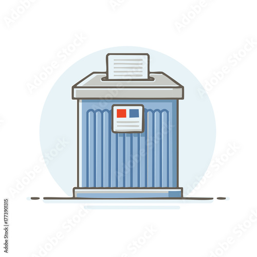 Blue Voting Booth with Ballot Slot and Emblem Symbolizing Election Process