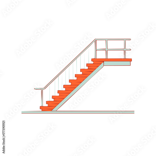 Modern flat design staircase with orange steps and blue handrail architectural element